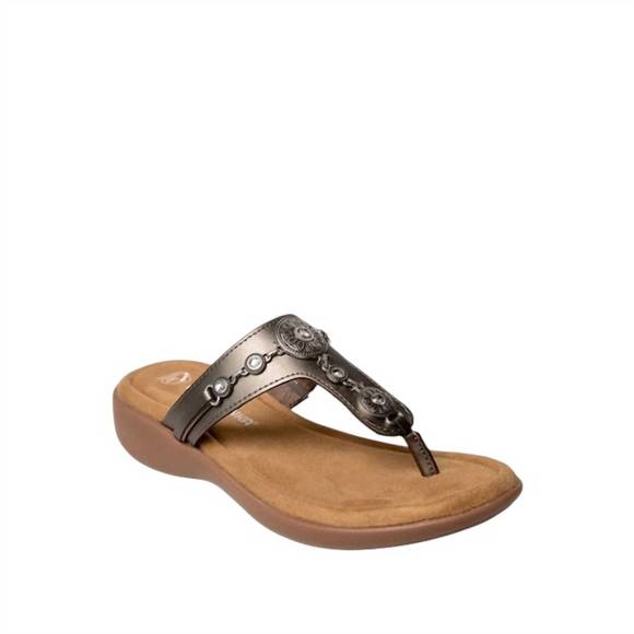 NEW MINNETONKA women's brecca shimmery toe post sandal in pewter - Picture 1 of 5